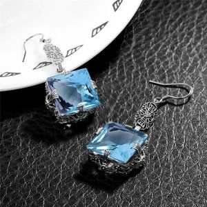 Vintage Blue Aquamarine Natural Stone Earrings